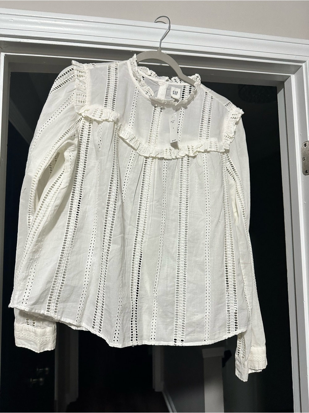 GAP Ivory Eyelet Ruffle High-Neck Blouse